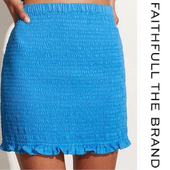 NWT Faithfull the Brand Esti Shirred High-Waisted Mini Skirt USA 2 Turquoise - Picture 1 of 5